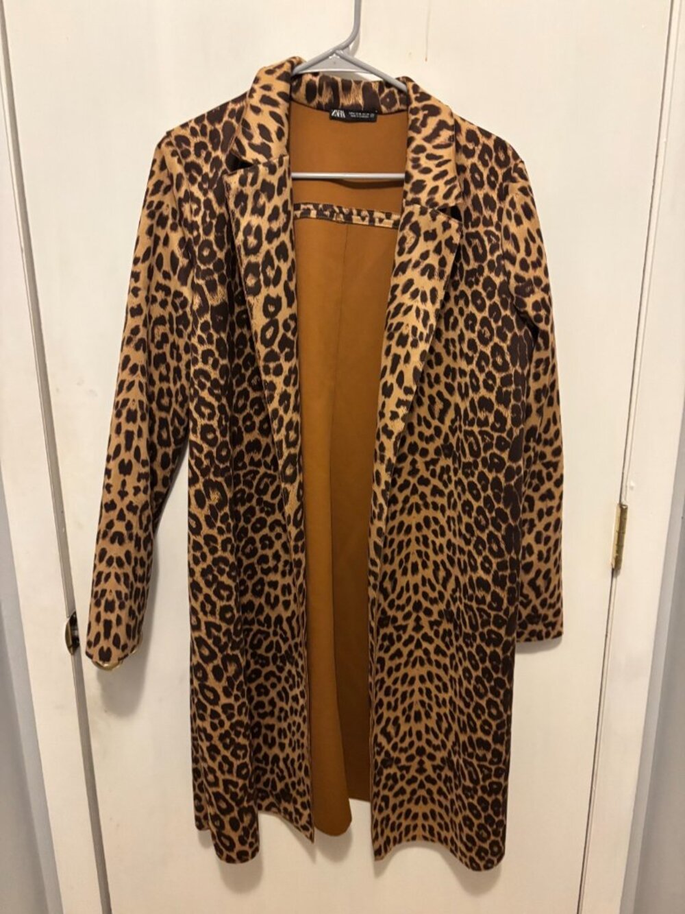 NEW ZARA Leopard Print Open Front Leopard Print Coat SZ Medium Pockets